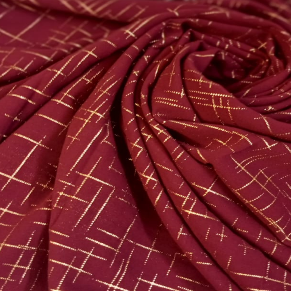 Maroon Crosshatch Georgette