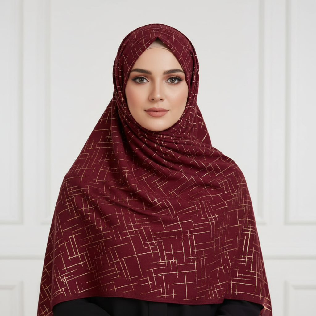 Maroon Crosshatch Georgette