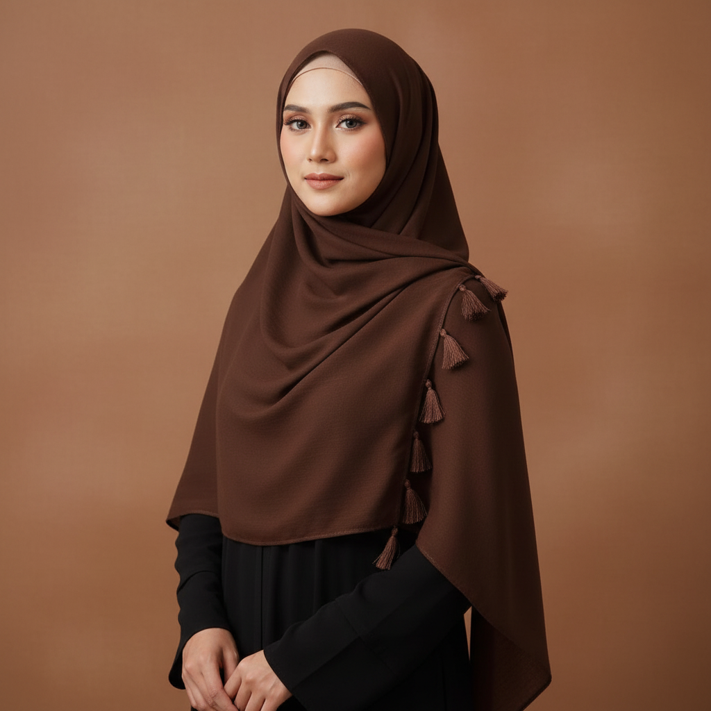 Brown Tassels Lawn Hijab