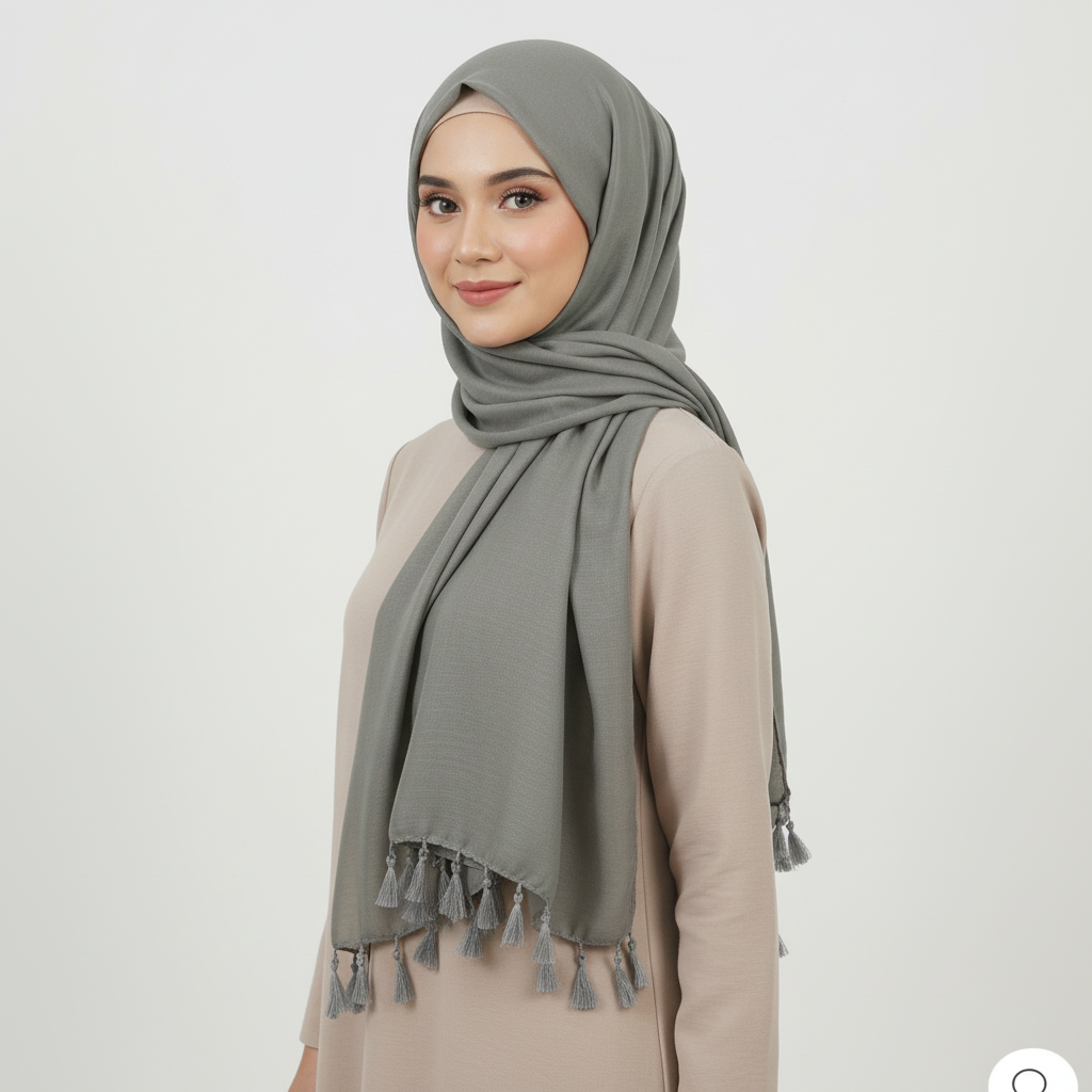Grey Tassels Lawn Hijab