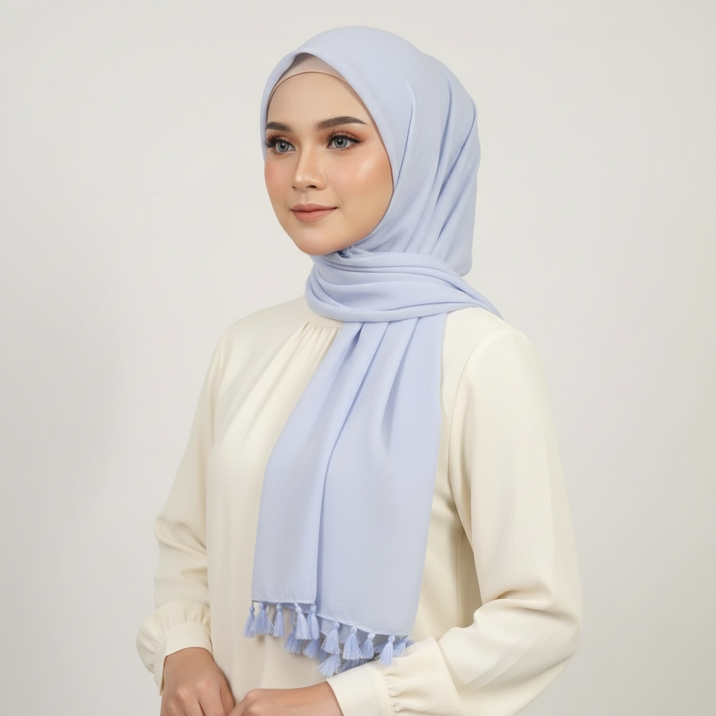 Sky blue Tassels Lawn Hijab