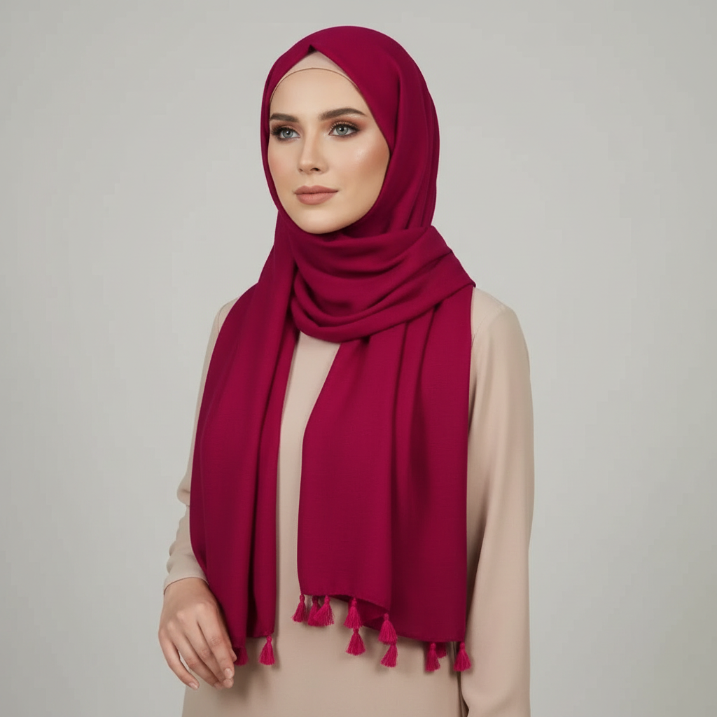Ruby Tassels Lawn Hijab