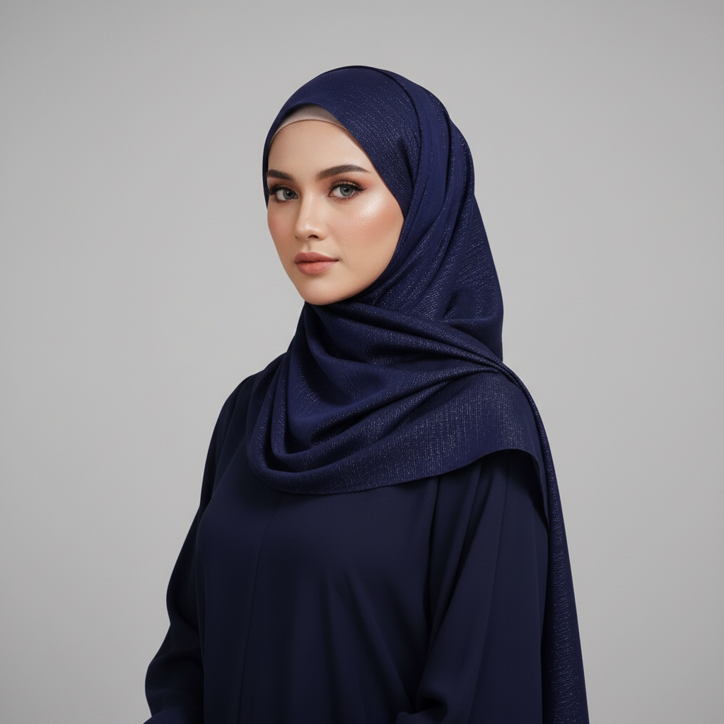 Navy Metalic Chiffon
