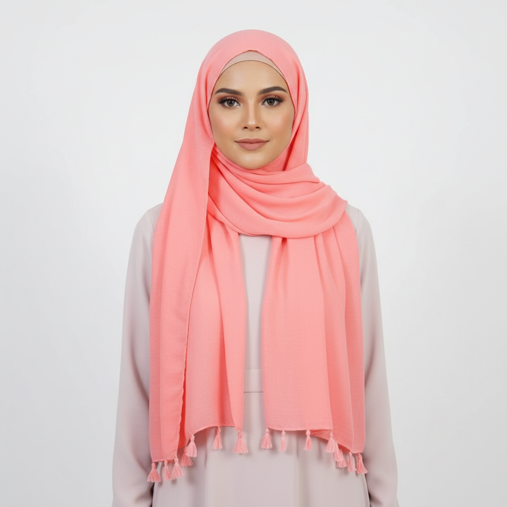 Blush pink Tassels Lawn Hijab