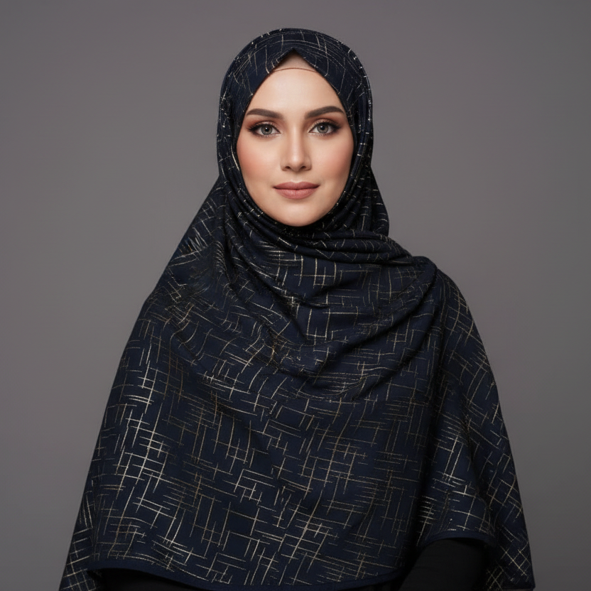 Midnight Blue Crosshatch Georgette