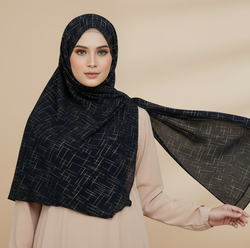 Jet Black  Crosshatch Georgette
