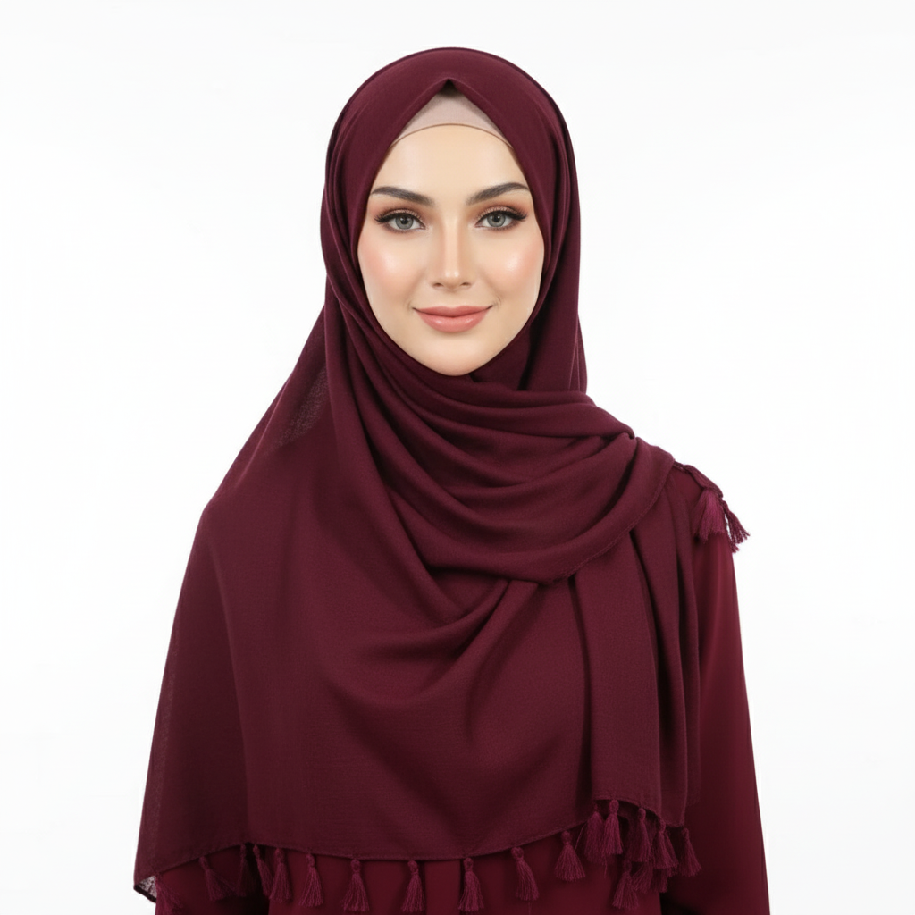 Maroon Tassels Lawn Hijab
