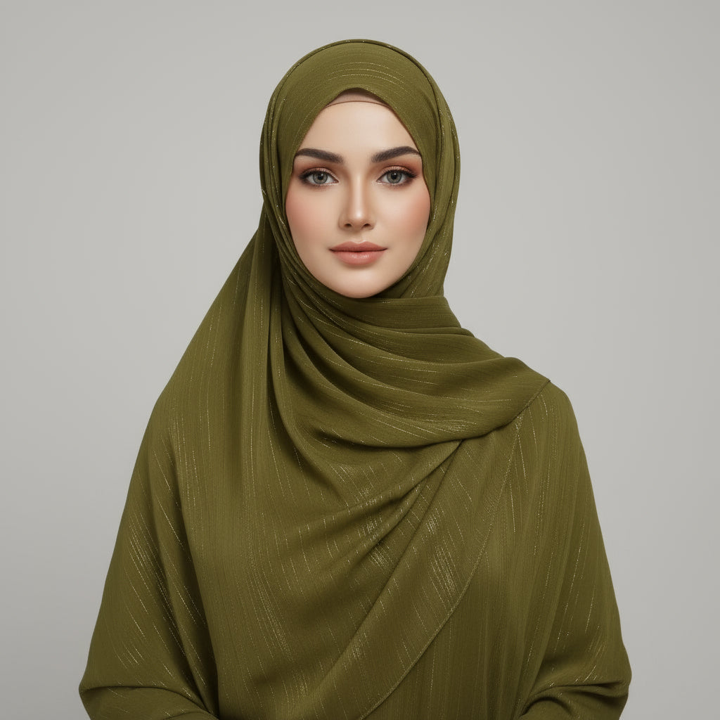 Olive Metalic Chiffon