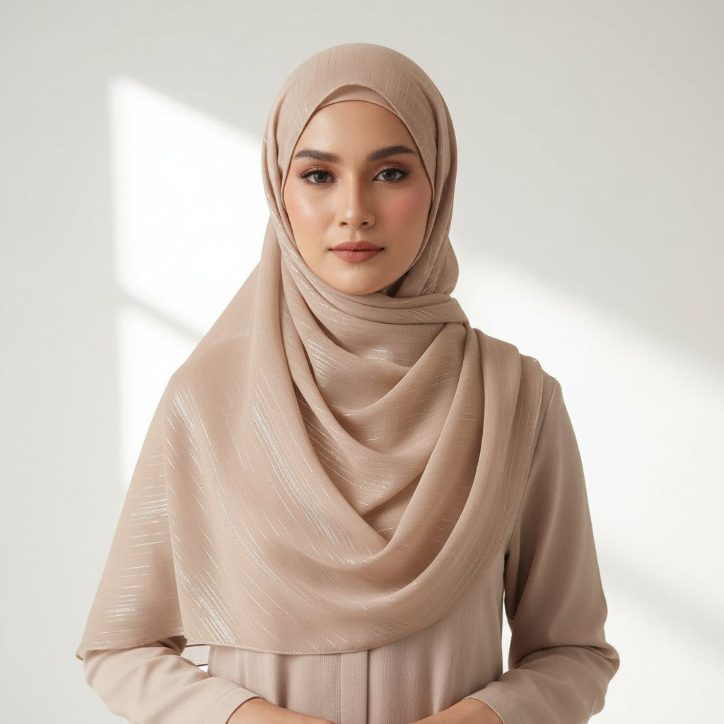 Beige  Metalic Chiffon