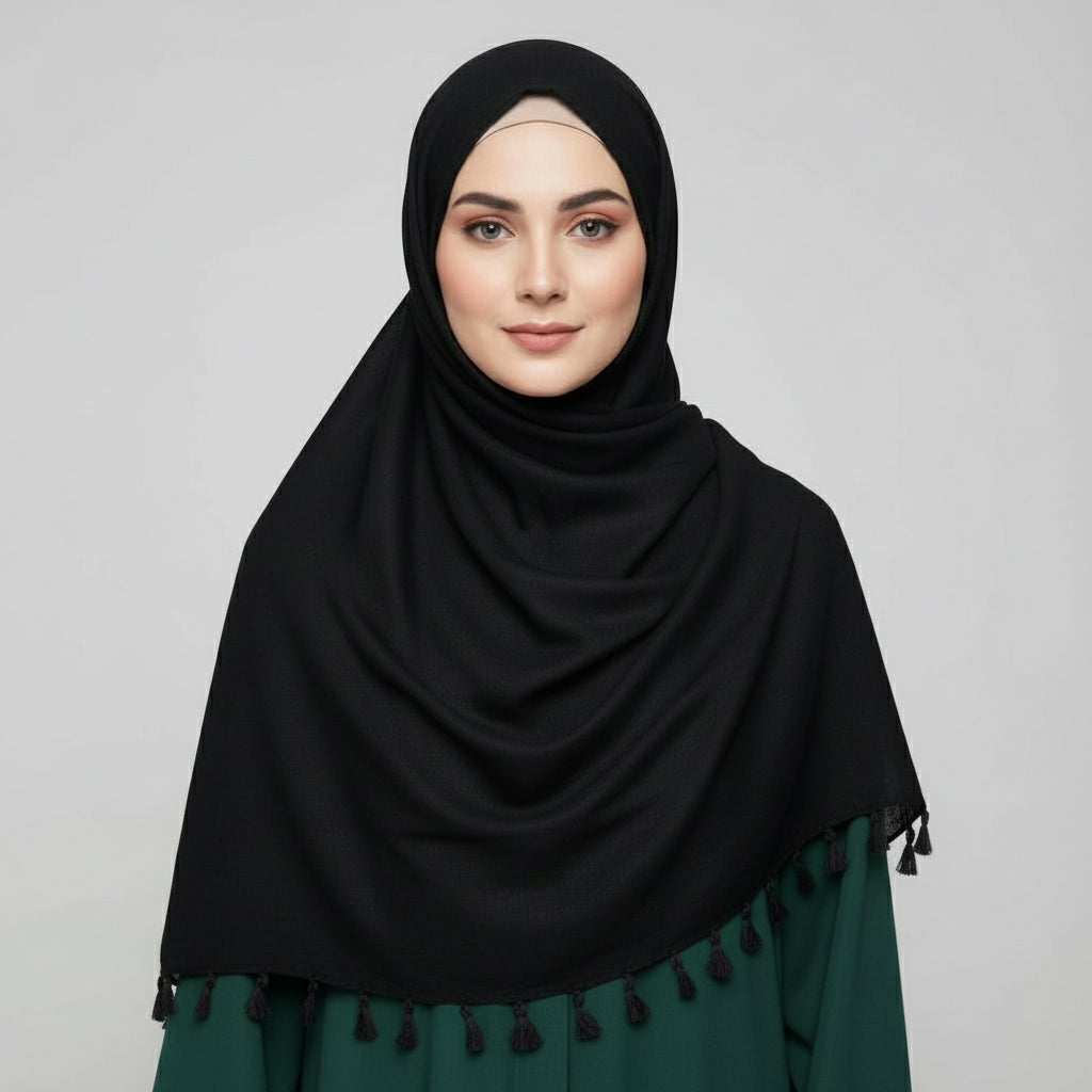 Black Tassels Lawn Hijab