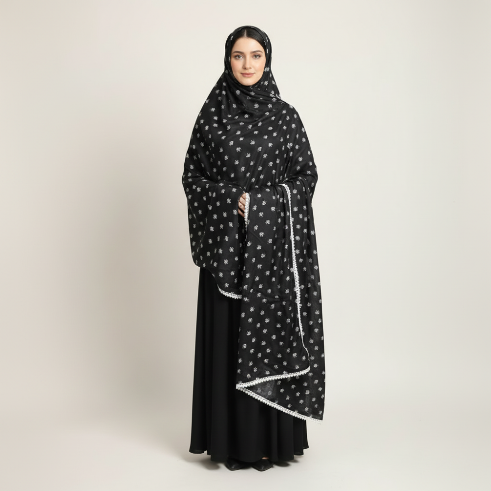 Namaz Chaddar Lily Black (Rectangle)