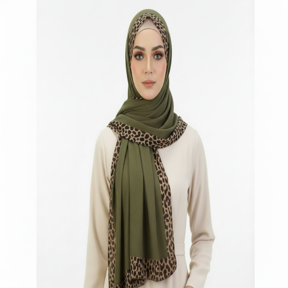 Olive Green Pleated Crinkle Hijab