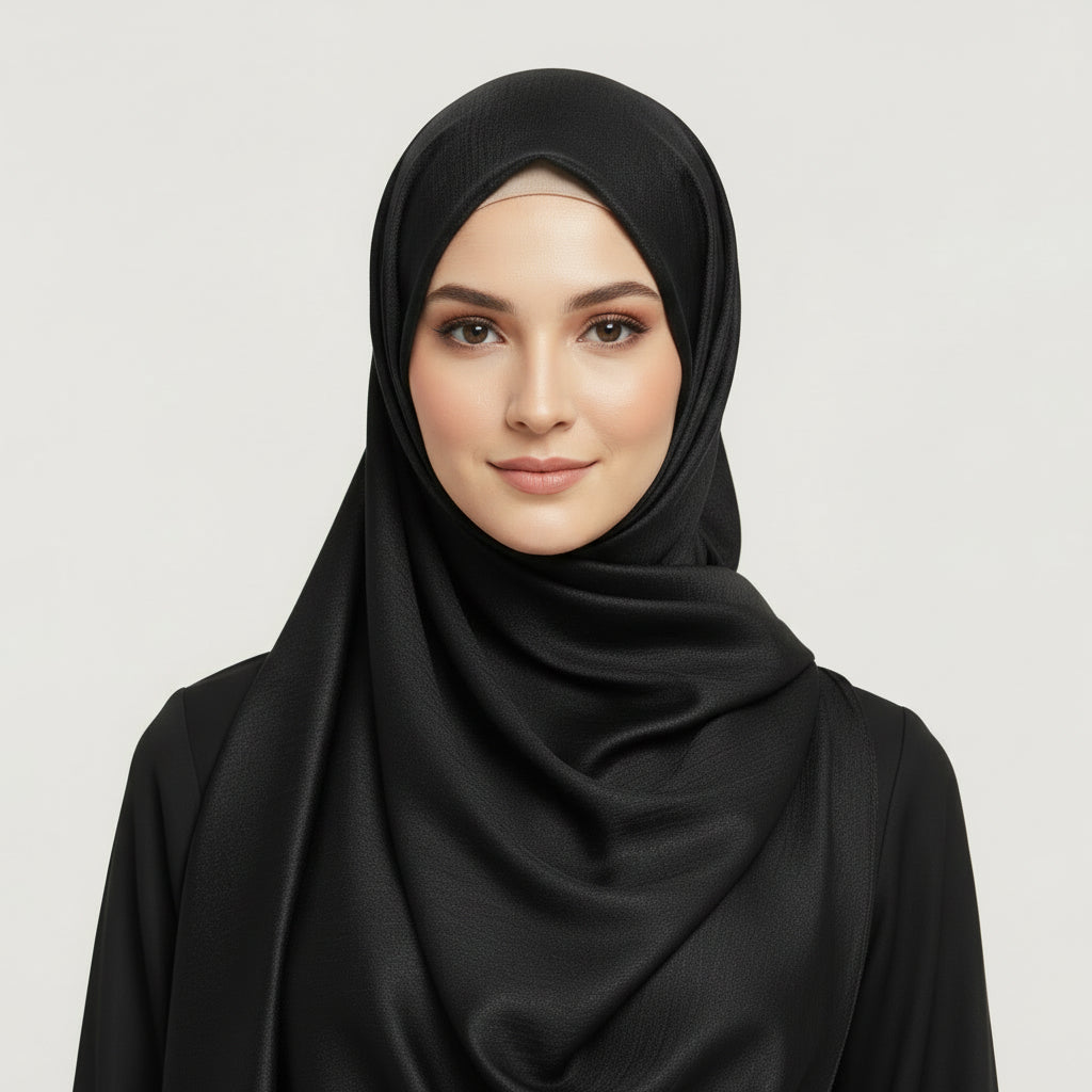 Black  Plain Satin Silk