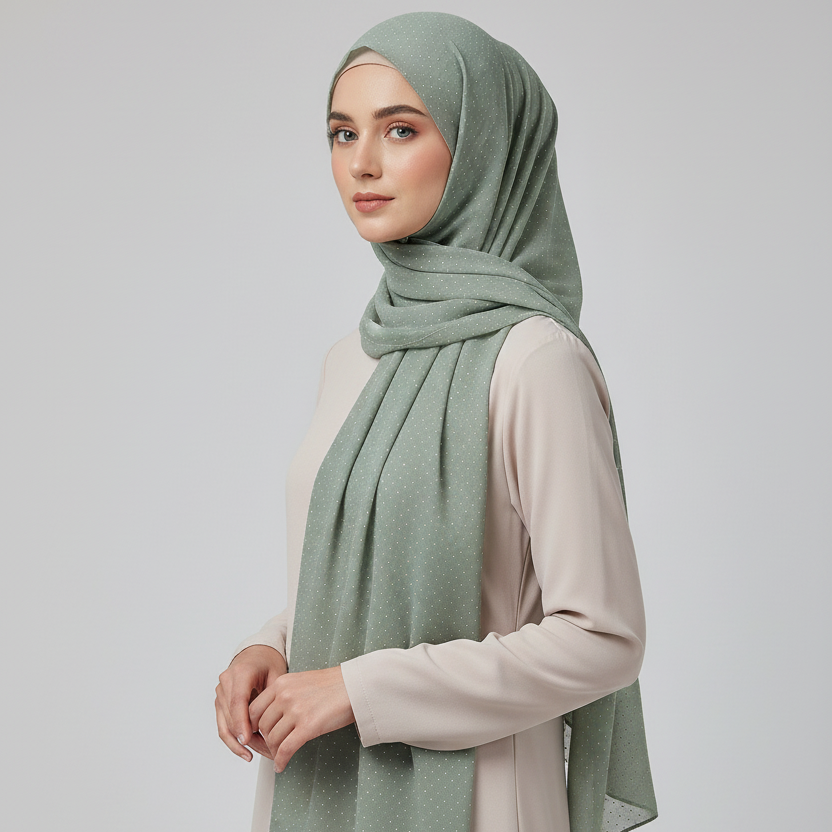 Green Festive Silver Stone Lawn Hijab