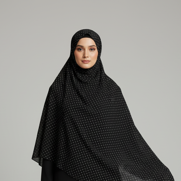 Black Festive Silver Stone Lawn Hijab