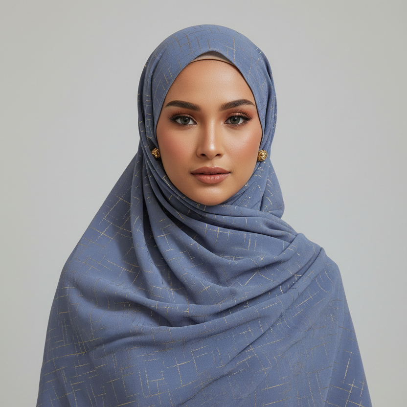 Steel blue Crosshatch Georgette