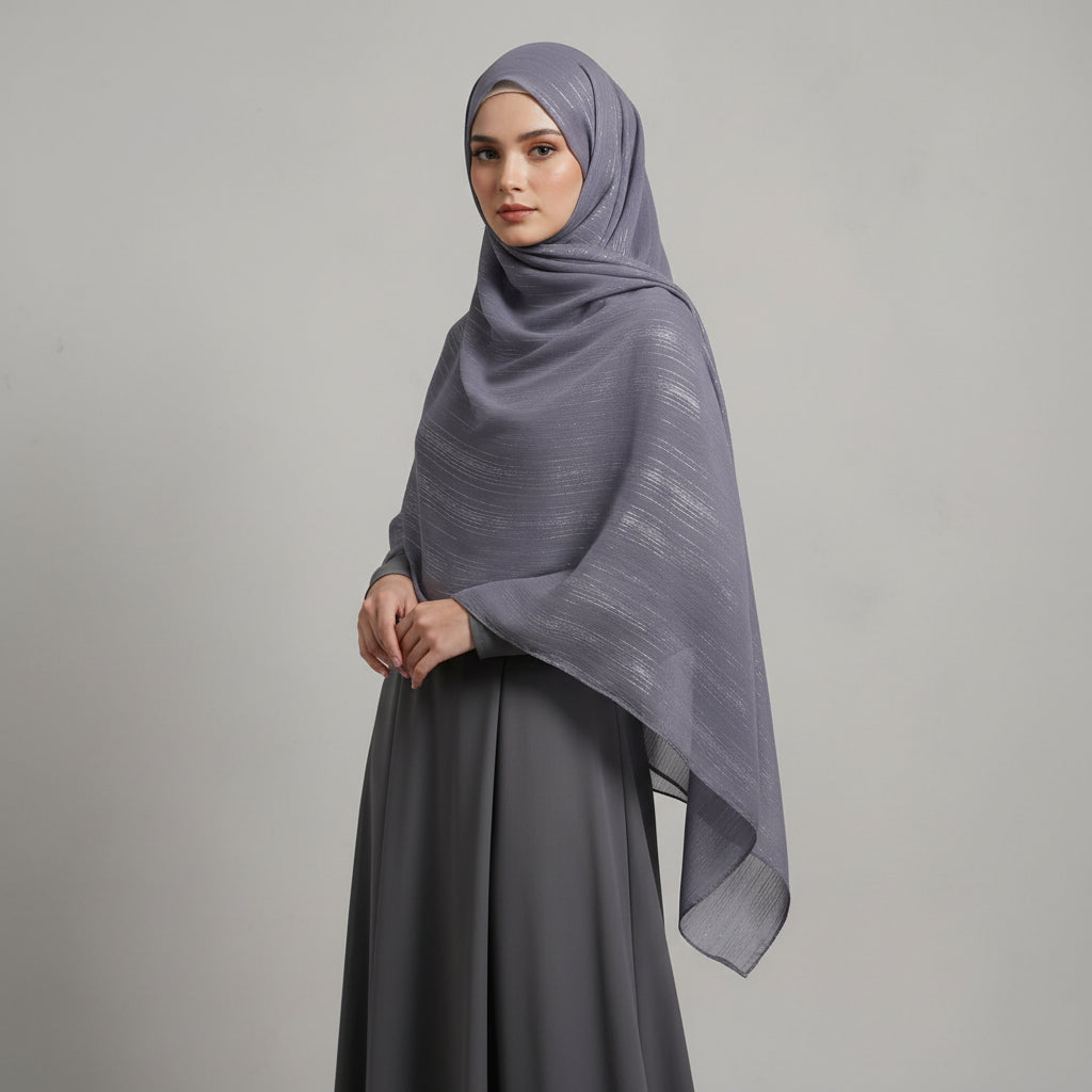 Steel blue Metalic Chiffon