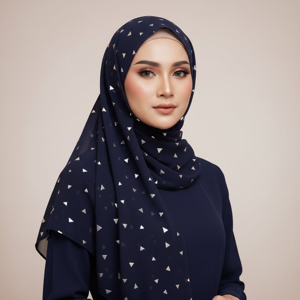 Navy Chiffon silver Foil