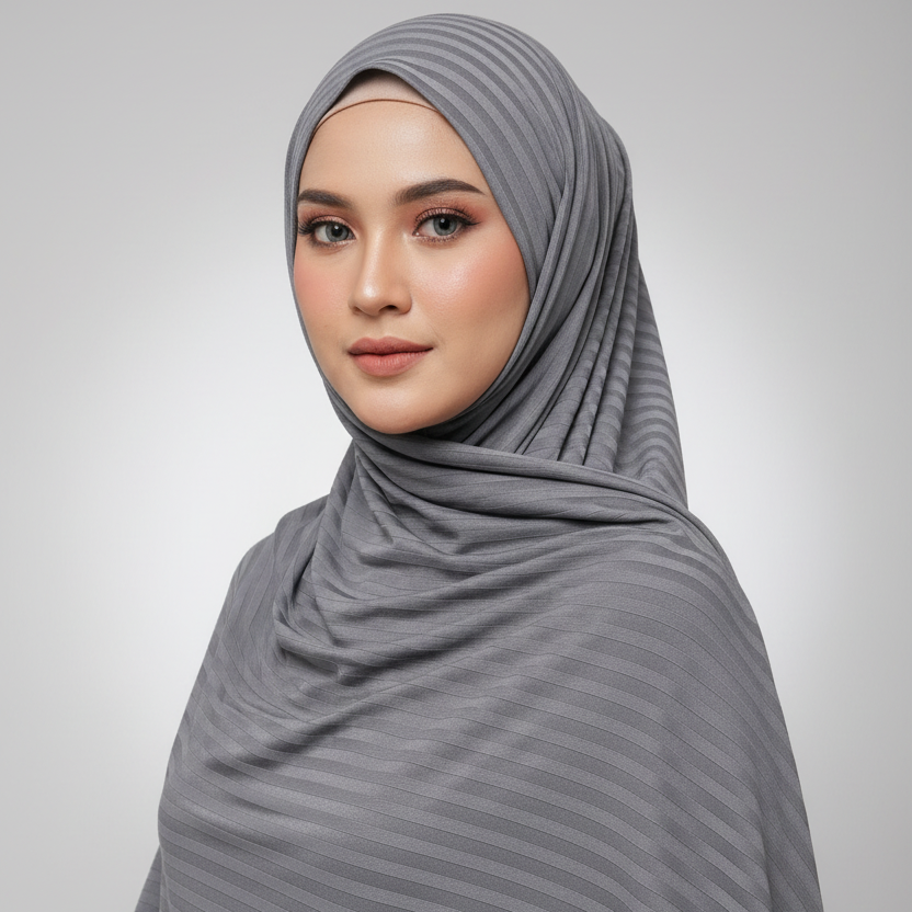 Grey Ribbed Jersey Hijab