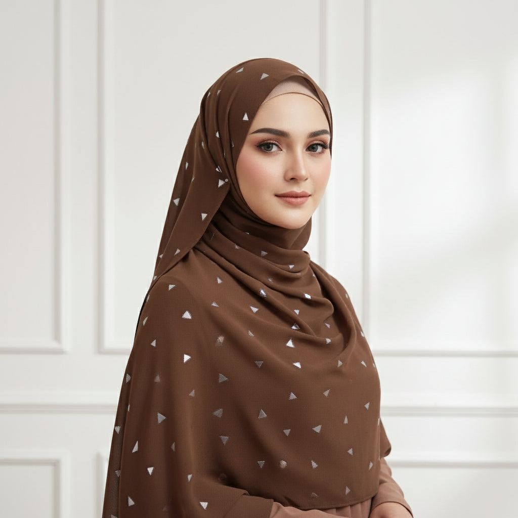 Beige  brown Chiffon silver Foil