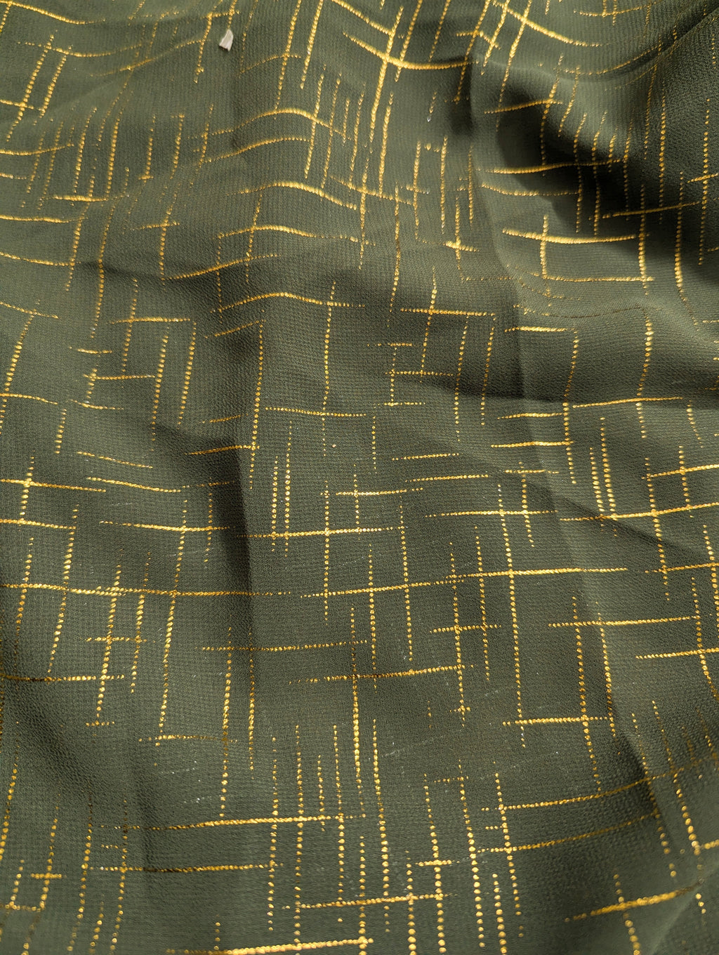 Olive Green Crosshatch Georgette