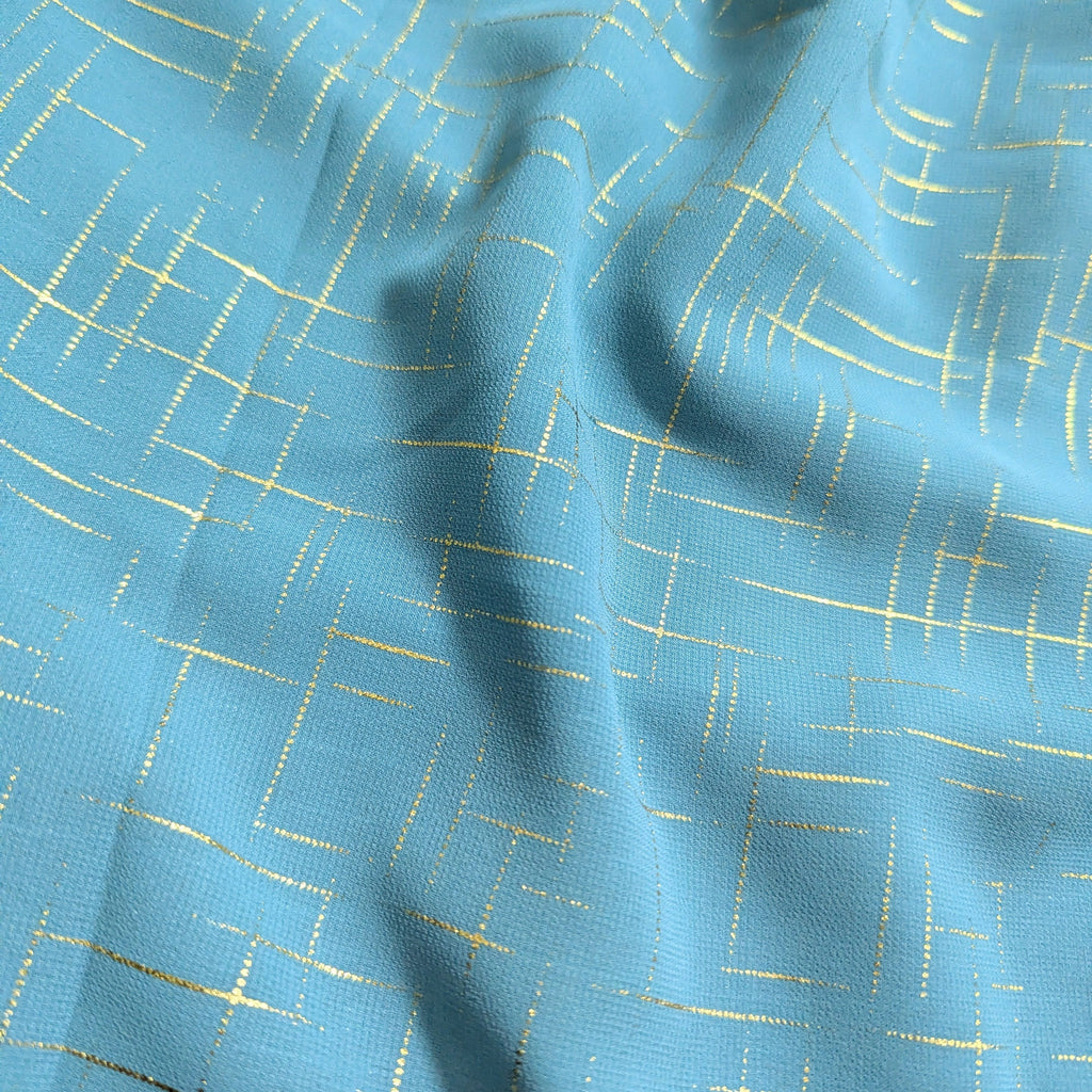 Teal Crosshatch Georgette