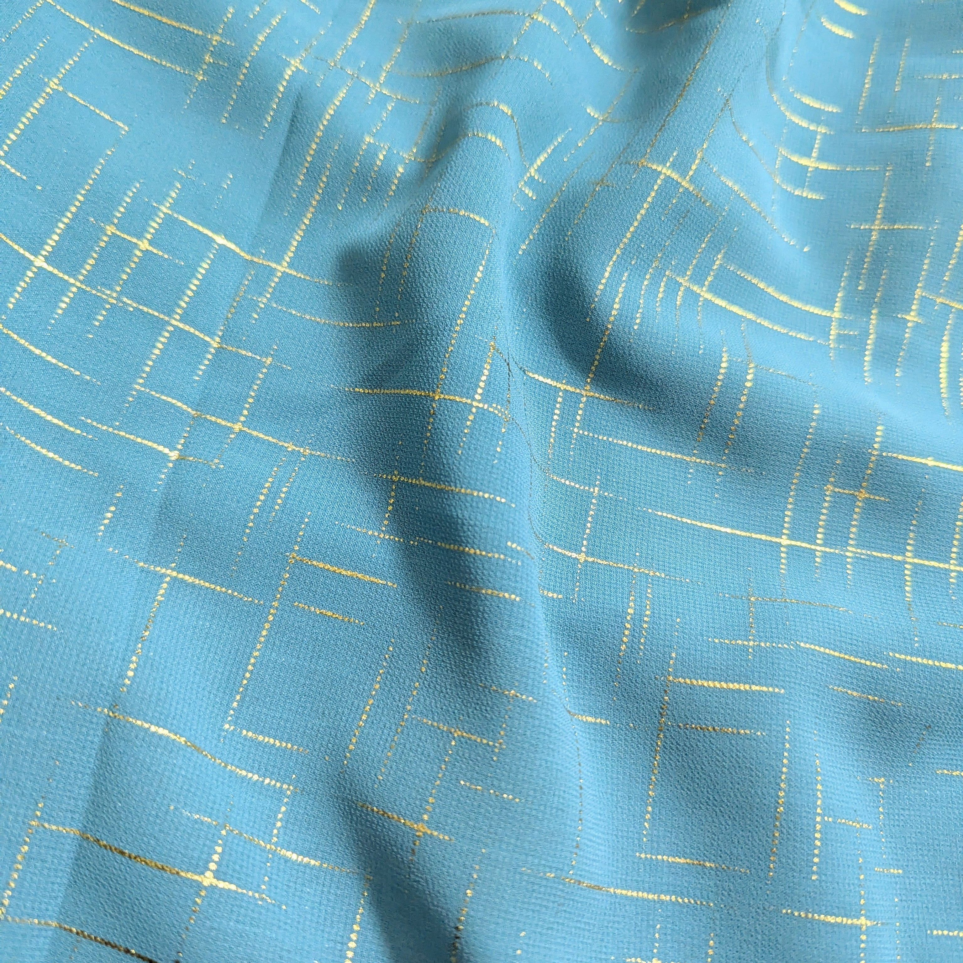 Teal Crosshatch Georgette