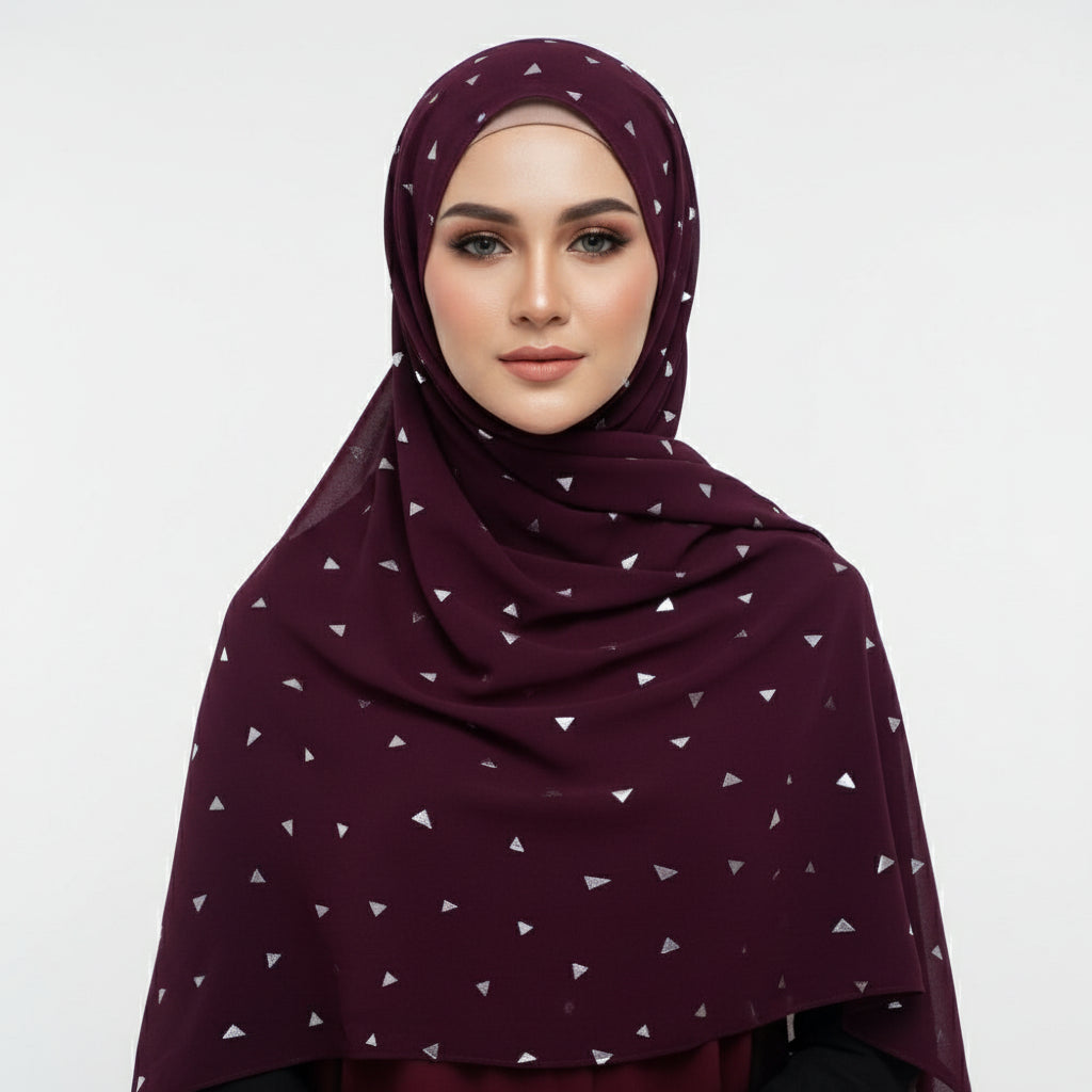 Maroon Chiffon silver Foil
