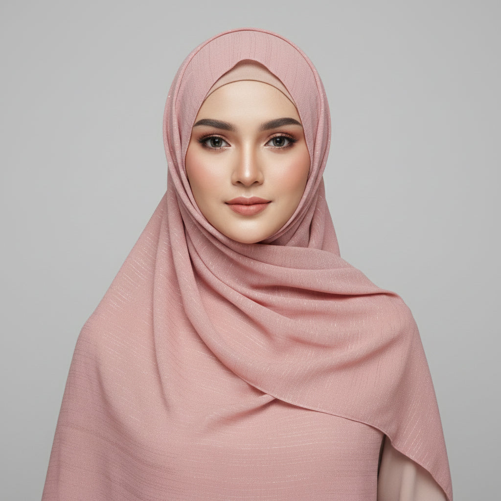 Salmon pink Metalic Chiffon