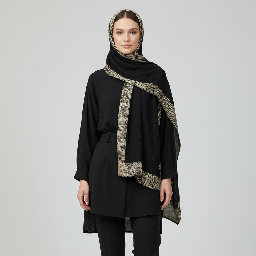 Black Pleated Crinkle Hijab