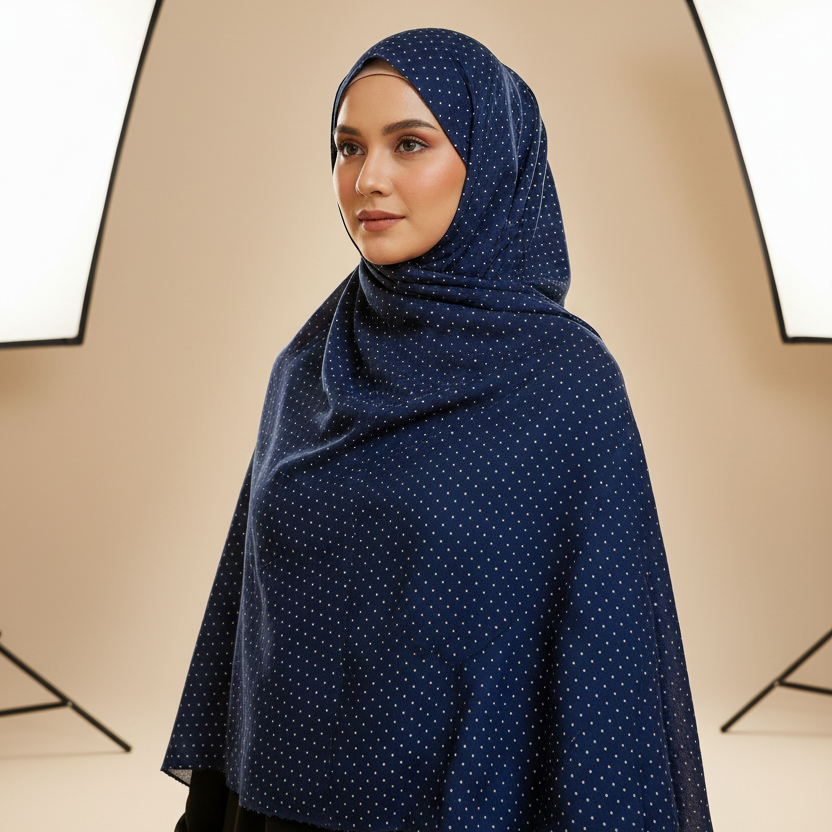 Navy Festive Silver Stone Lawn Hijab