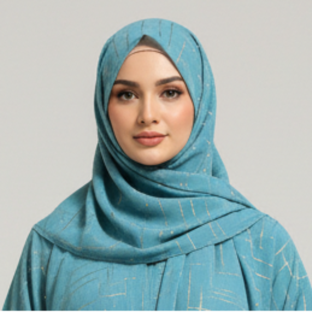 Teal Crosshatch Georgette