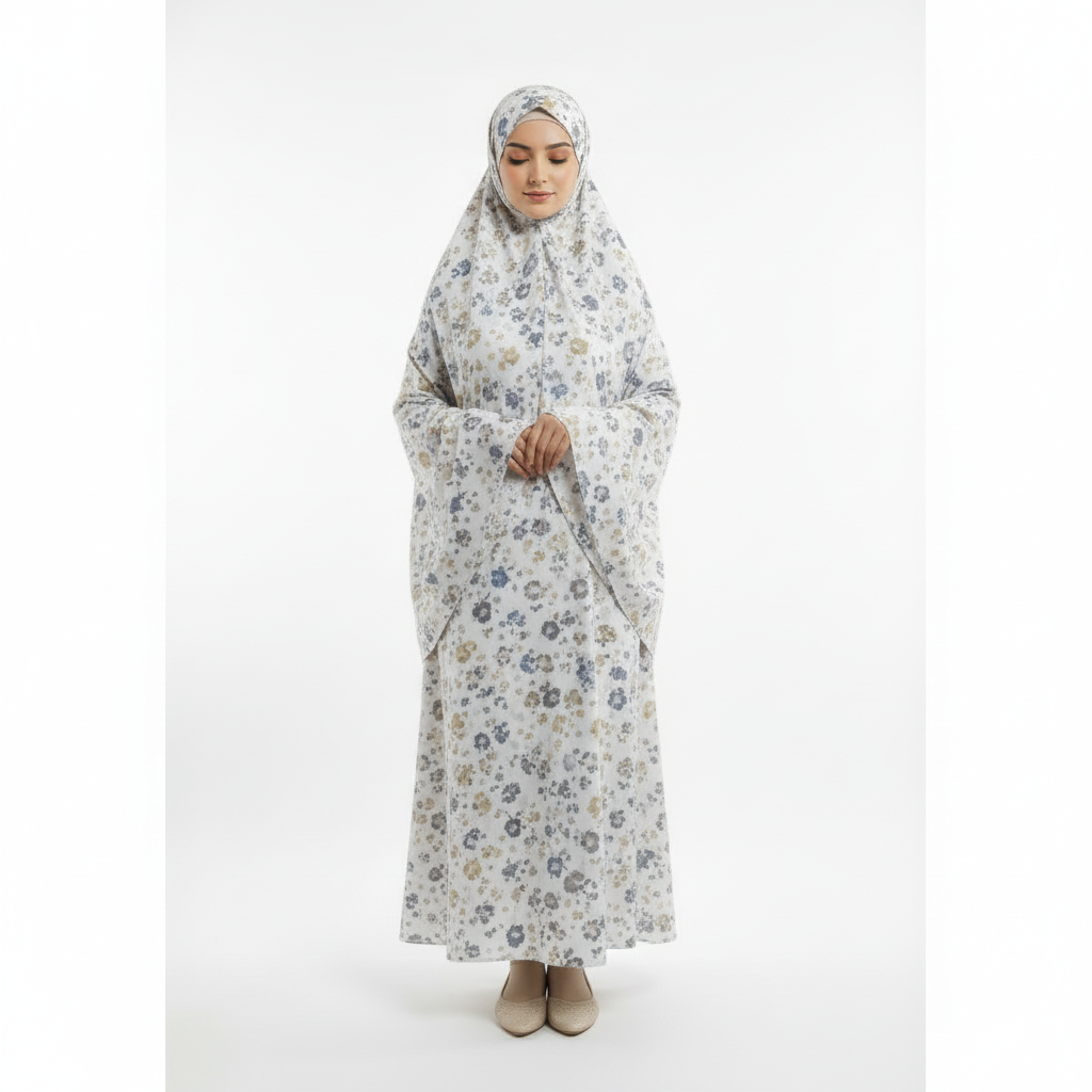 Printed White Namaz Chaddar (with sleeves)